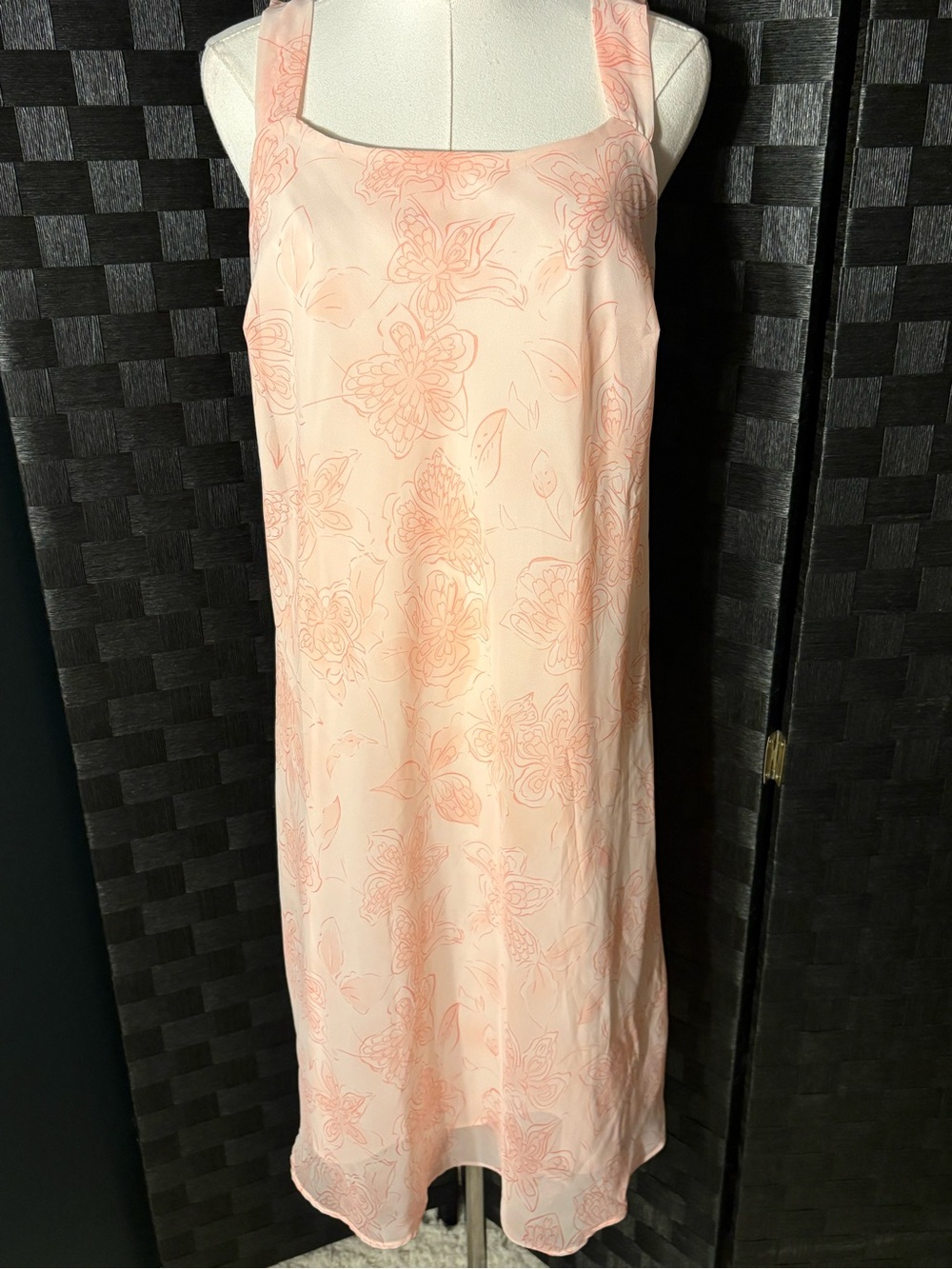 Mlle Gabrielle Sheer Lined Sleeveless Peach Floral Slip Dress